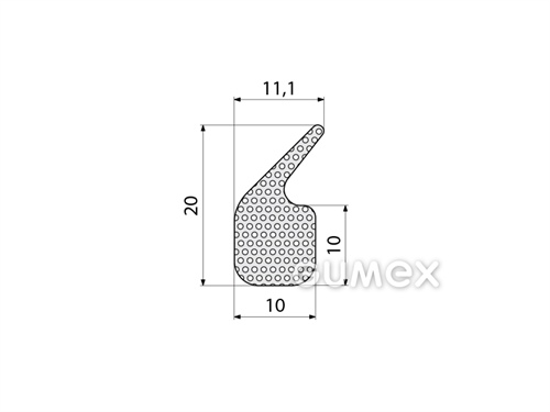 Silikónový mikroprofil tvarový, 20x11,1mm, hustota 450kg/m3, -60°C/+200°C, biely